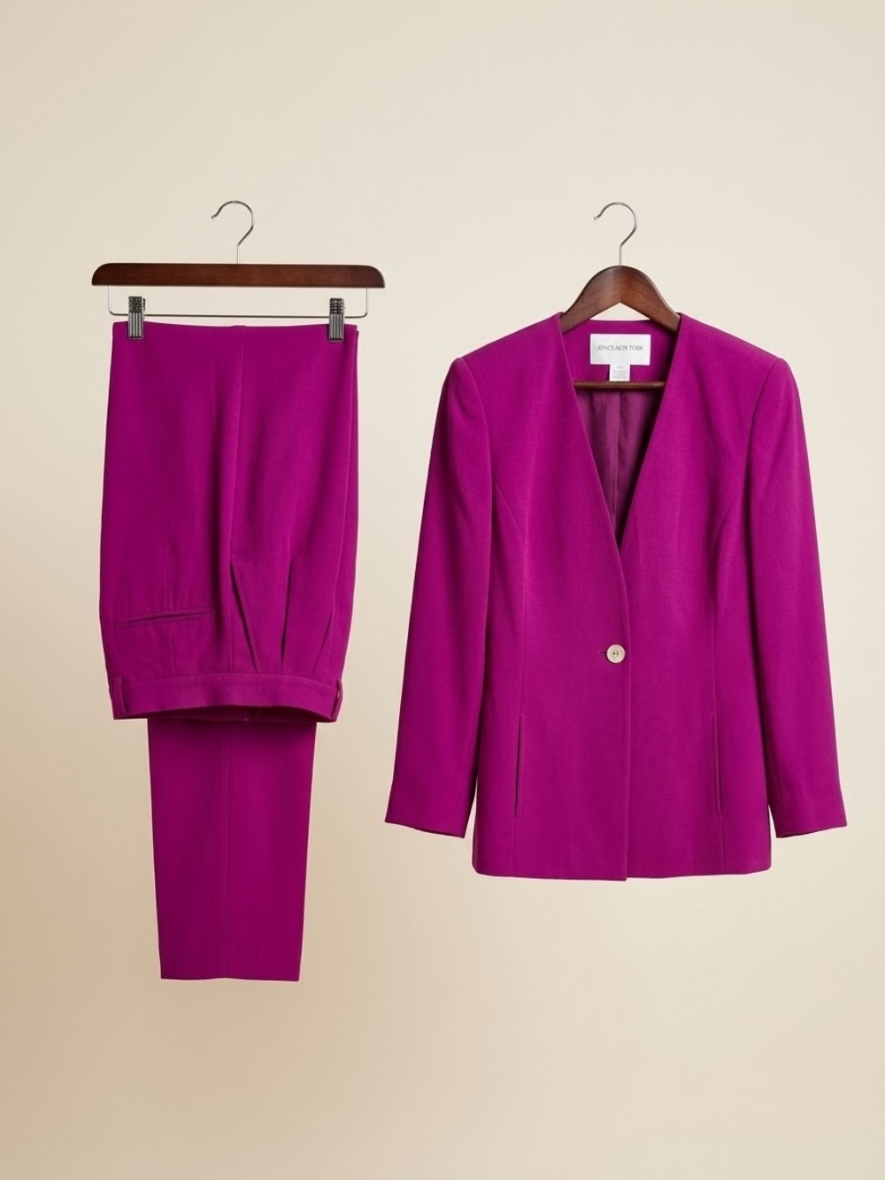 Jones new york 2 Pices Silk Magenta Pant Suit Women Quiet Luxury Minimalist Sz 8 - Picture 2 of 14